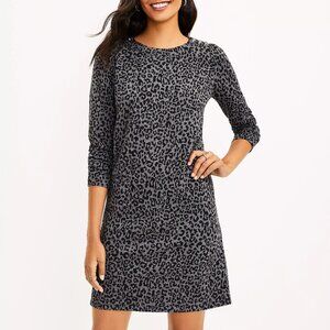 Loft Ann Taylor black/gray leopard print long sleeve button shoulder dress, XS